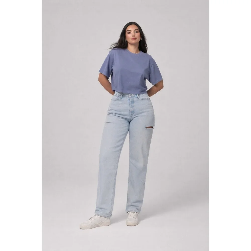 Abercrombie Fitch Curve Love The Dad‎ Jeans Light Wash Cutout High Rise 30 Short